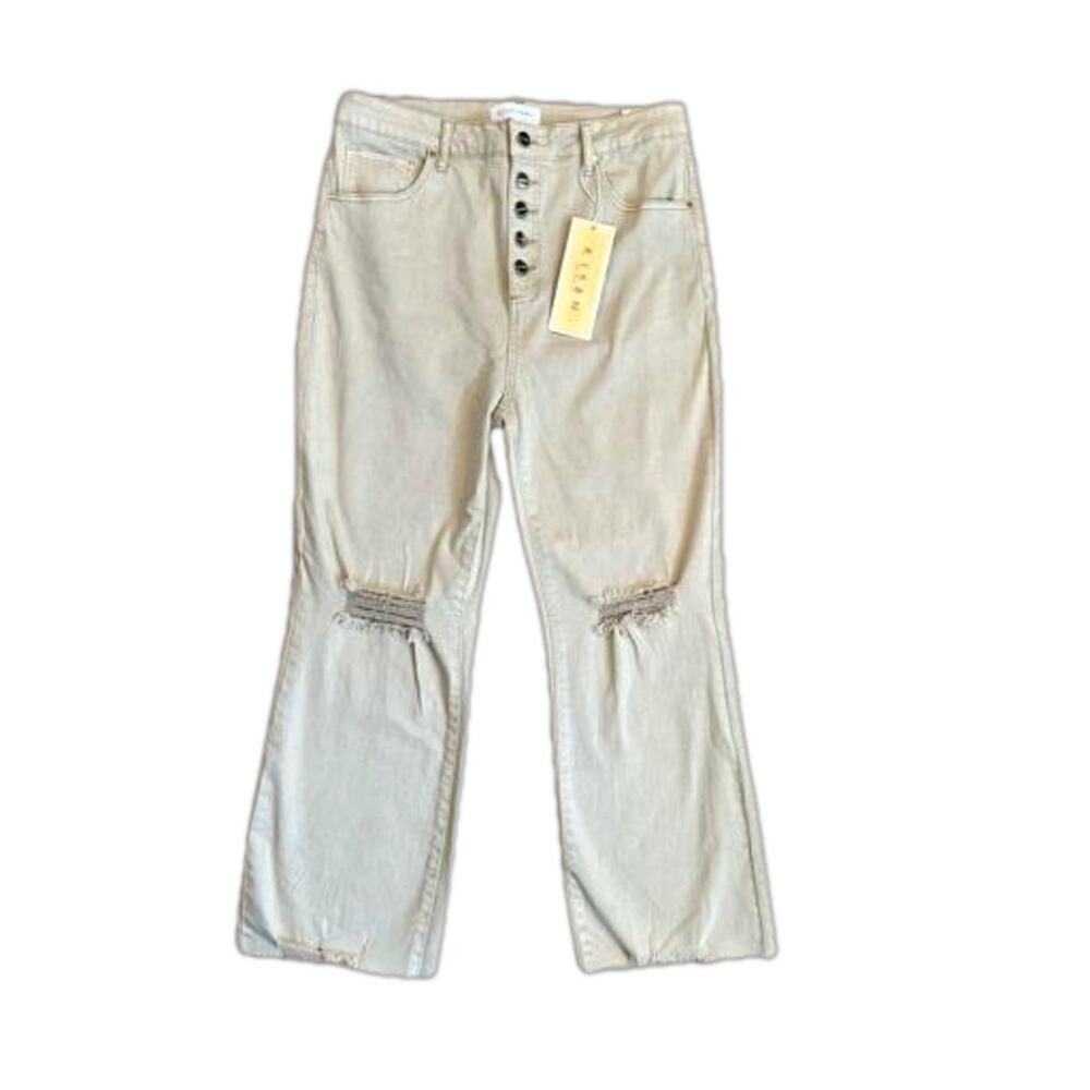 Risen High Rise Button Fly Ankle Straight Pants Jeans Khakit Tan Size 1XL